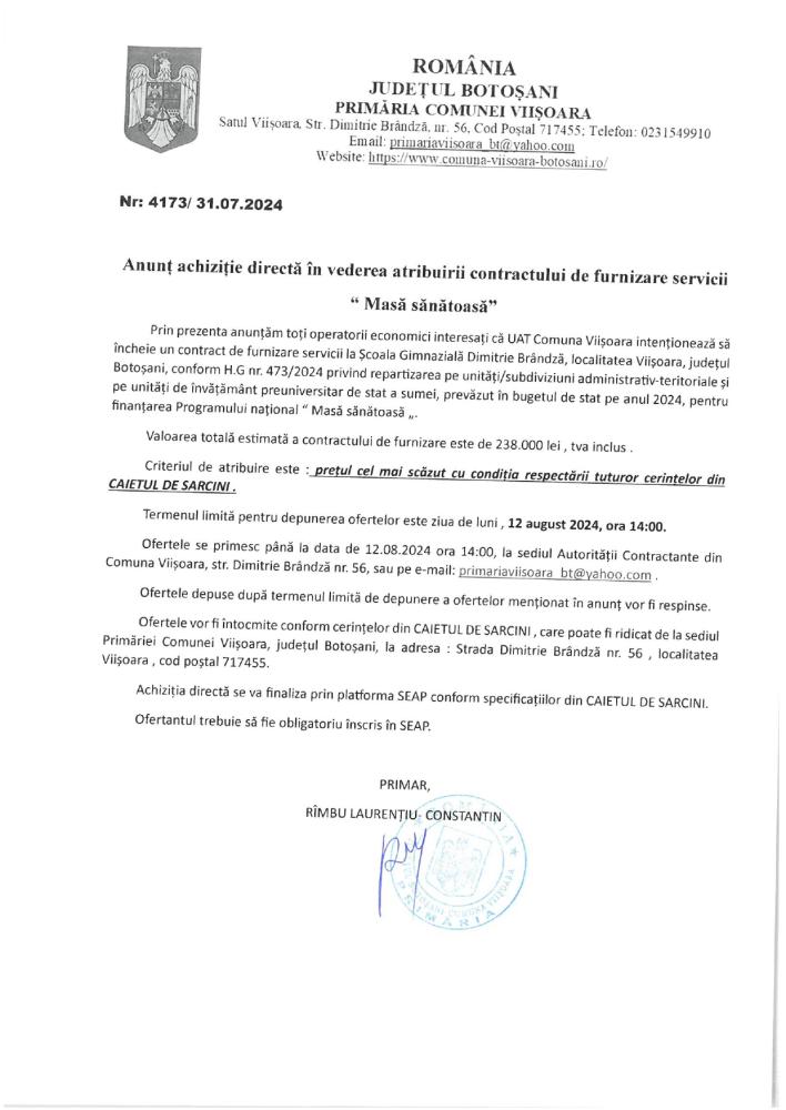 anunț achiziție directă