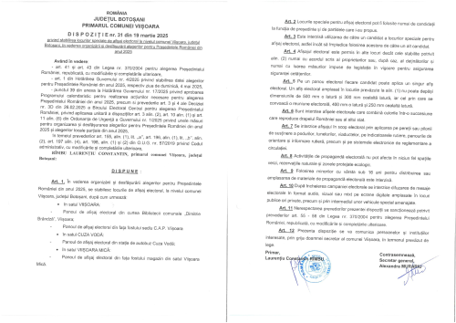 Dispoziție stabilire locuri speciale afișaj electoral